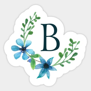 Floral Monogram B Pretty Blue Flower Sticker